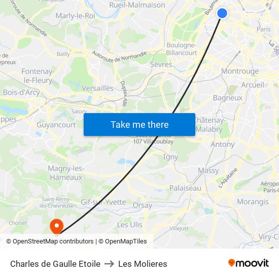 Charles de Gaulle Etoile to Les Molieres map