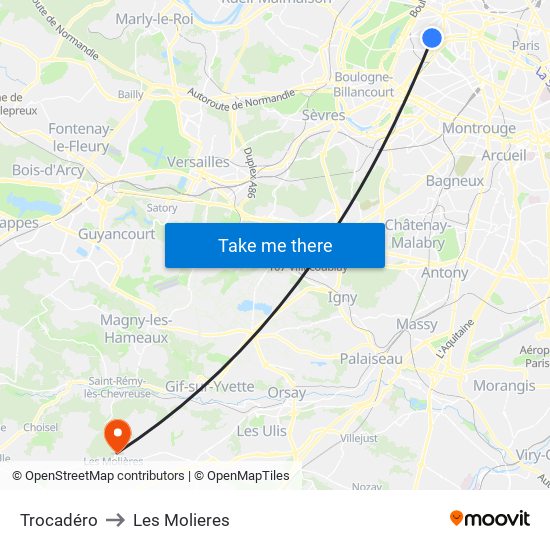 Trocadéro to Les Molieres map