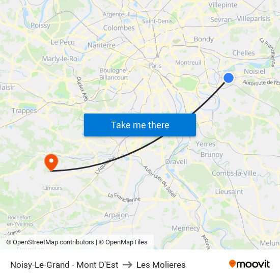 Noisy-Le-Grand - Mont D'Est to Les Molieres map