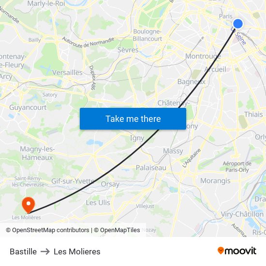Bastille to Les Molieres map