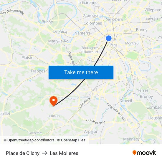 Place de Clichy to Les Molieres map