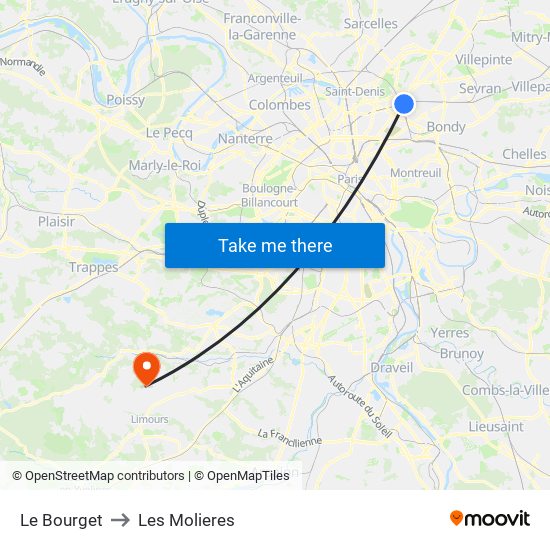 Le Bourget to Les Molieres map