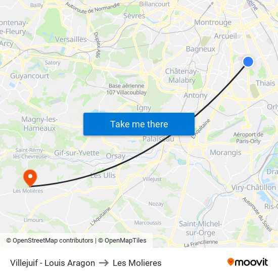 Villejuif - Louis Aragon to Les Molieres map