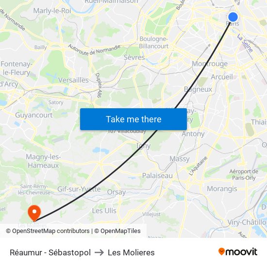 Réaumur - Sébastopol to Les Molieres map