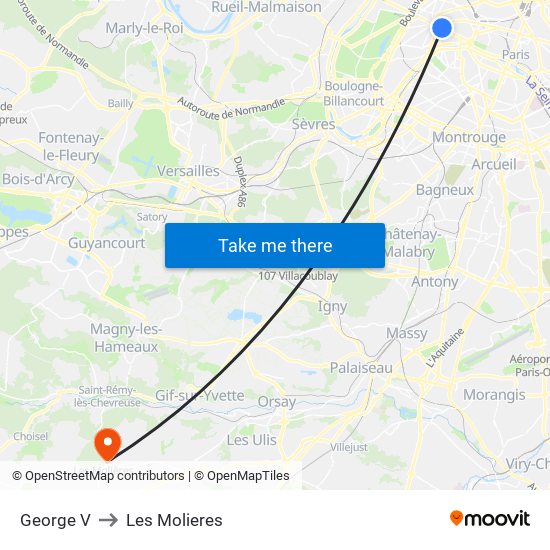 George V to Les Molieres map