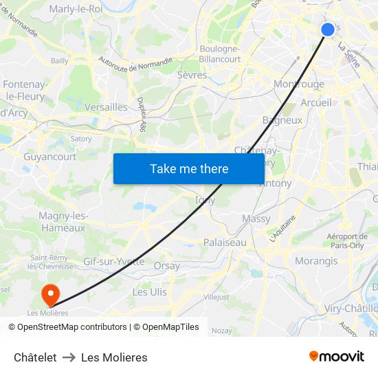 Châtelet to Les Molieres map