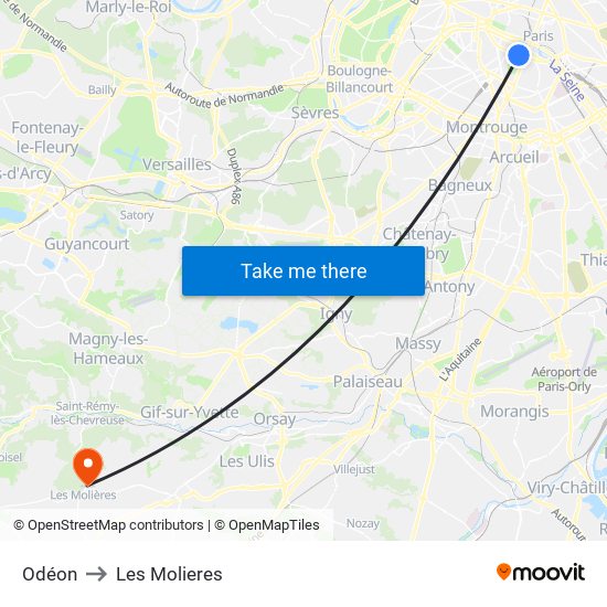 Odéon to Les Molieres map