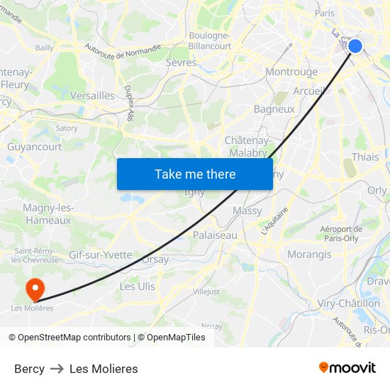 Bercy to Les Molieres map