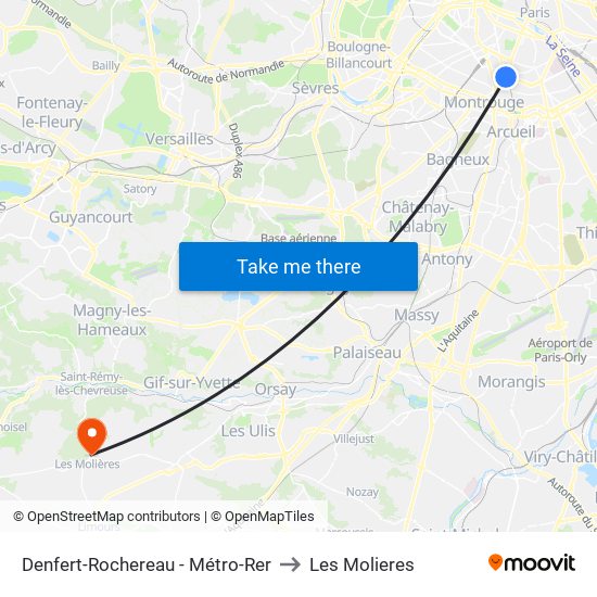 Denfert-Rochereau - Métro-Rer to Les Molieres map