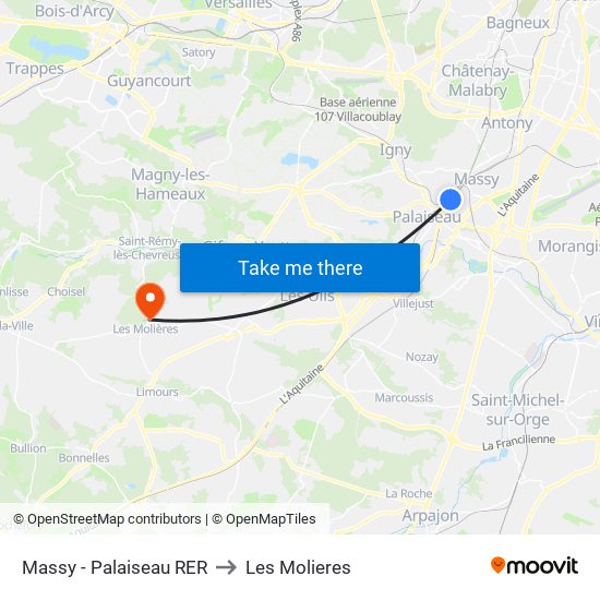 Massy - Palaiseau RER to Les Molieres map