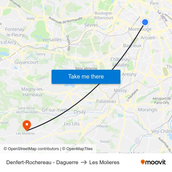 Denfert-Rochereau - Daguerre to Les Molieres map