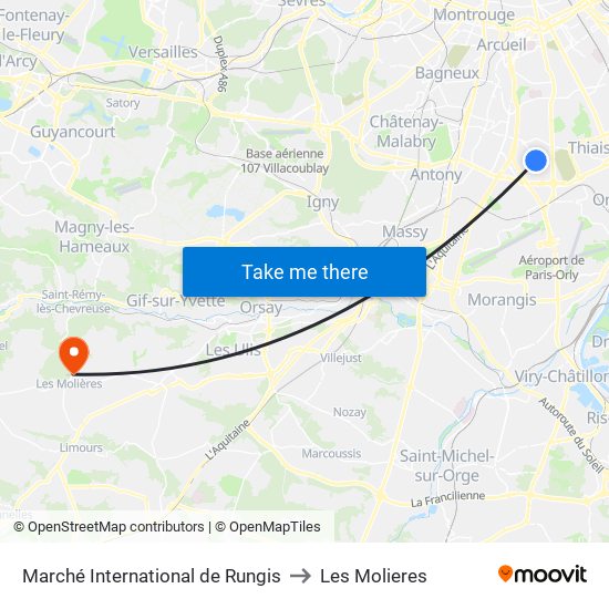 Marché International de Rungis to Les Molieres map