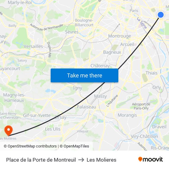 Place de la Porte de Montreuil to Les Molieres map