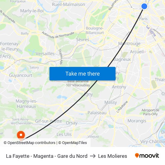 La Fayette - Magenta - Gare du Nord to Les Molieres map