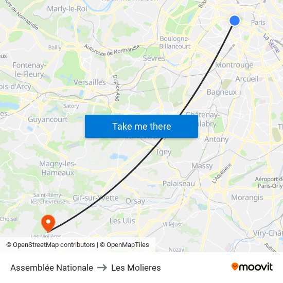 Assemblée Nationale to Les Molieres map