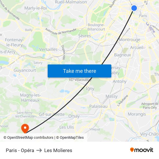Paris - Opéra to Les Molieres map