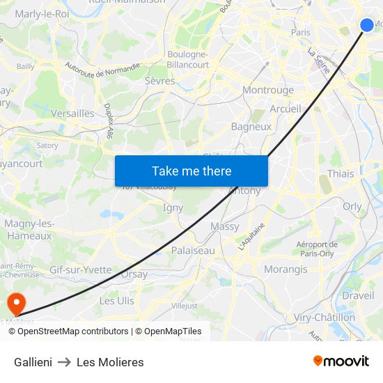 Gallieni to Les Molieres map