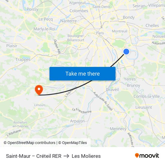 Saint-Maur – Créteil RER to Les Molieres map