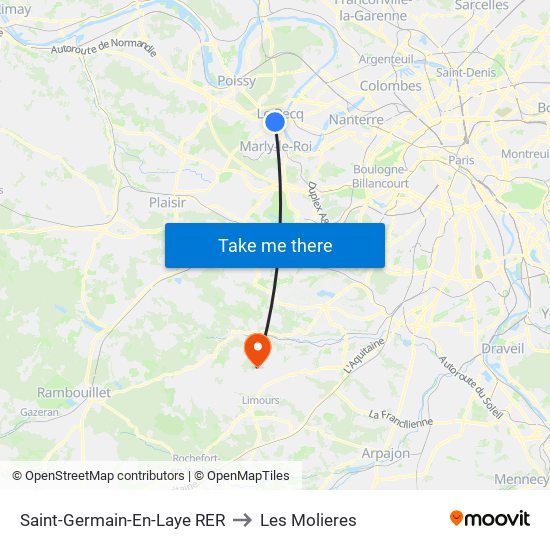 Saint-Germain-En-Laye RER to Les Molieres map