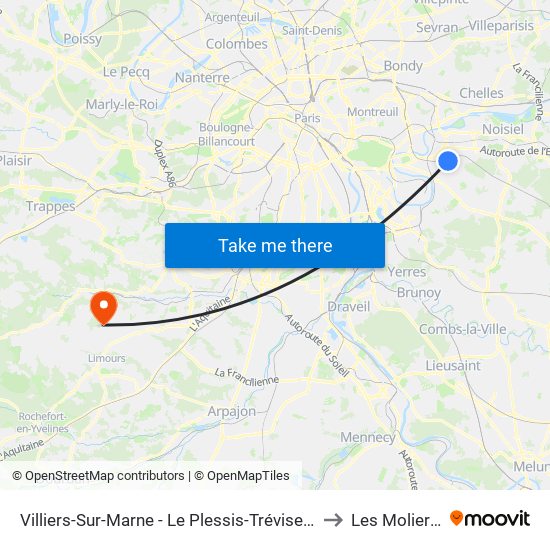 Villiers-Sur-Marne - Le Plessis-Trévise RER to Les Molieres map