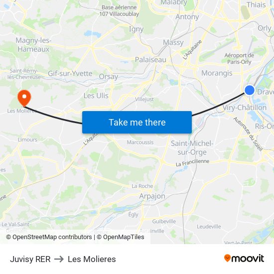 Juvisy RER to Les Molieres map