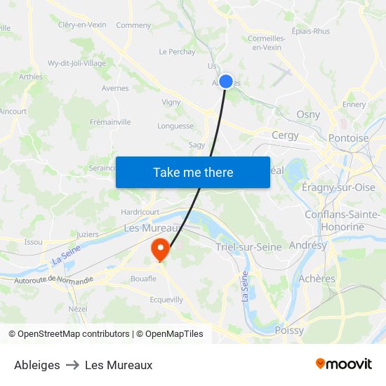 Ableiges to Les Mureaux map