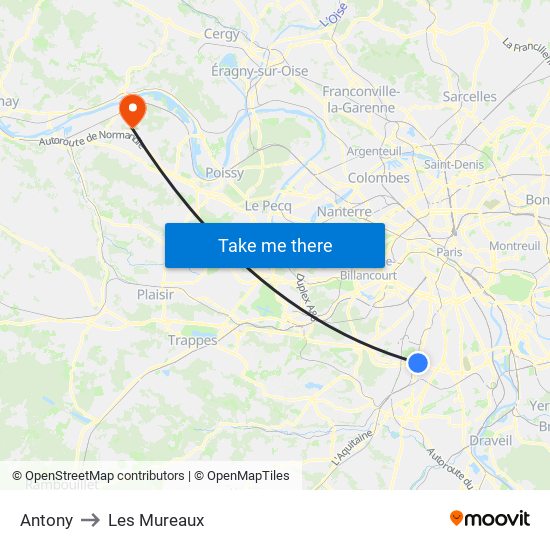 Antony to Les Mureaux map
