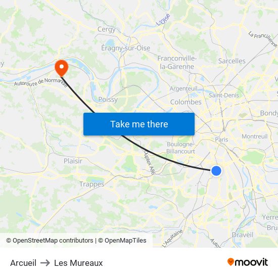 Arcueil to Les Mureaux map