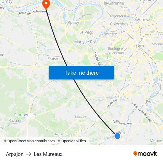 Arpajon to Les Mureaux map