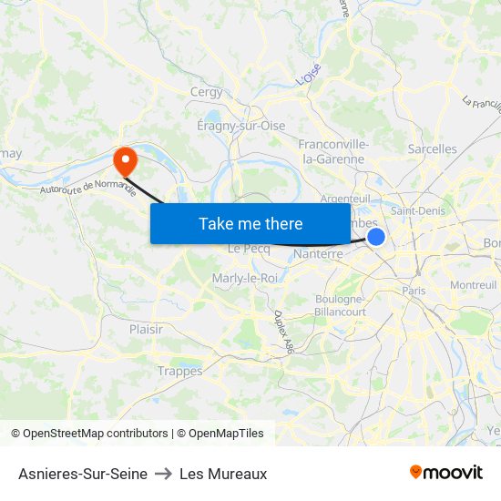 Asnieres-Sur-Seine to Les Mureaux map