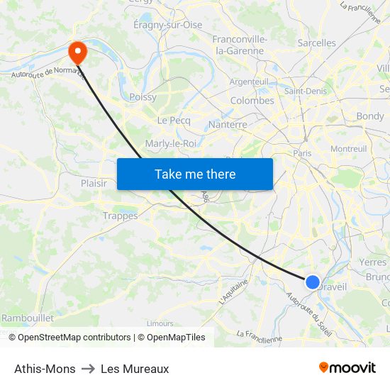 Athis-Mons to Les Mureaux map