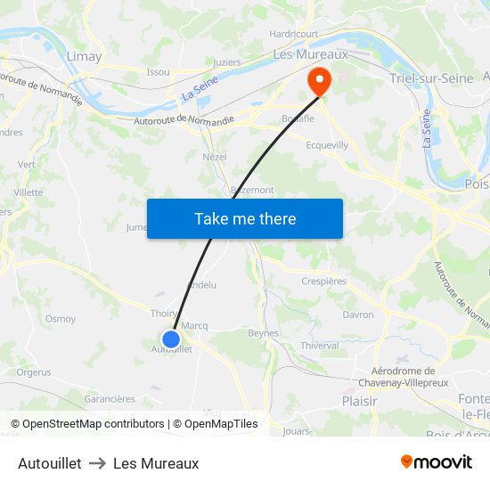 Autouillet to Les Mureaux map