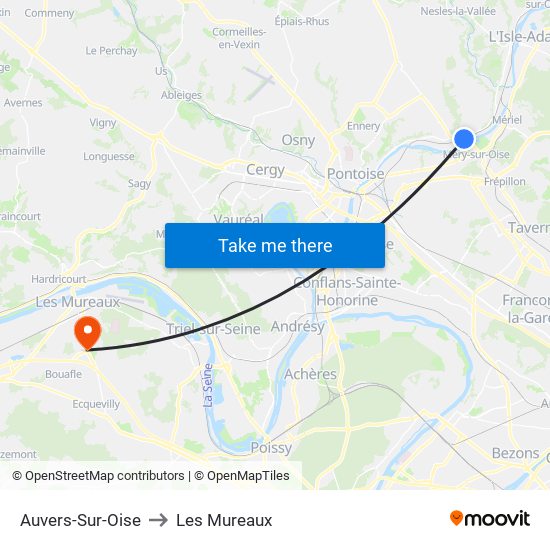 Auvers-Sur-Oise to Les Mureaux map