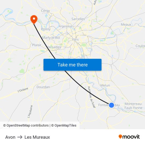 Avon to Les Mureaux map