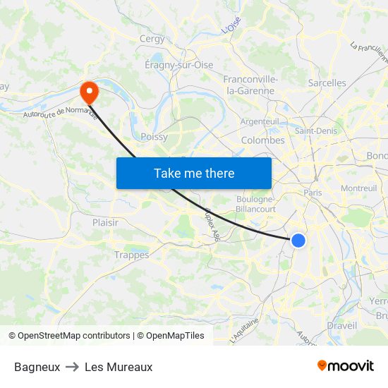 Bagneux to Les Mureaux map