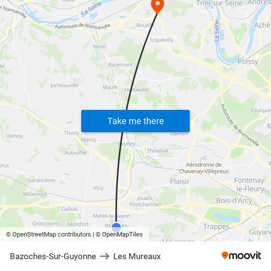 Bazoches-Sur-Guyonne to Les Mureaux map