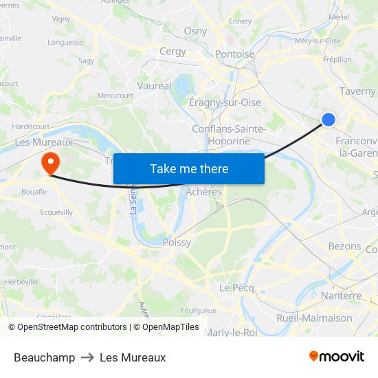 Beauchamp to Les Mureaux map