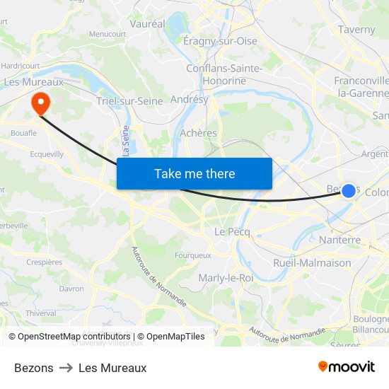 Bezons to Les Mureaux map