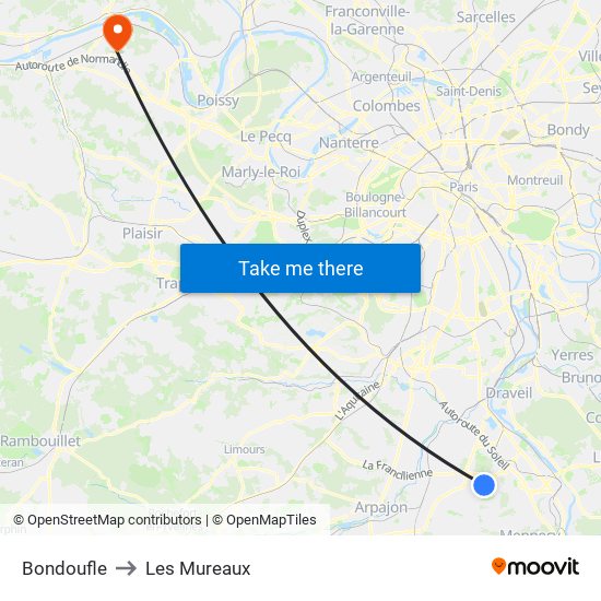 Bondoufle to Les Mureaux map