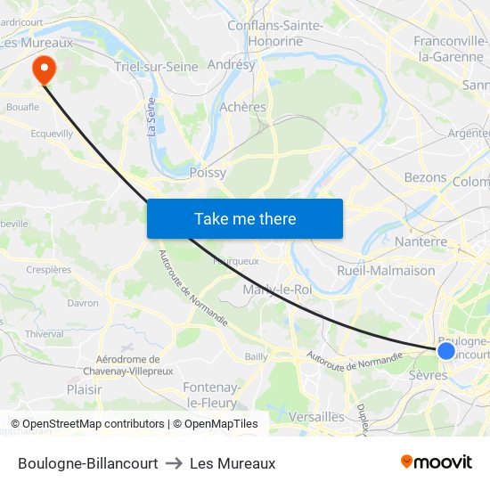 Boulogne-Billancourt to Les Mureaux map