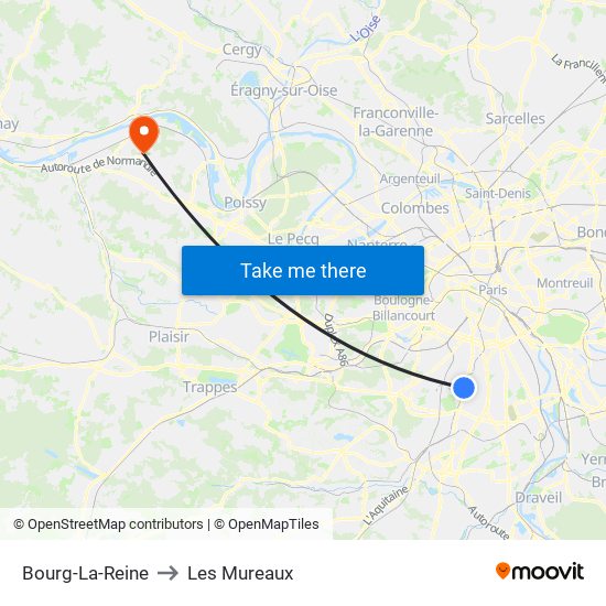 Bourg-La-Reine to Les Mureaux map