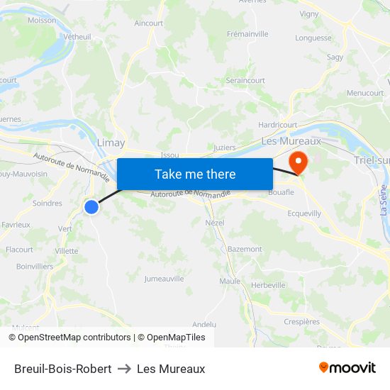 Breuil-Bois-Robert to Les Mureaux map
