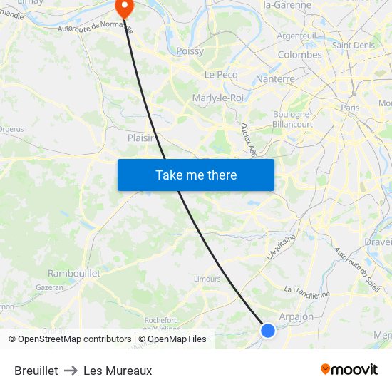 Breuillet to Les Mureaux map