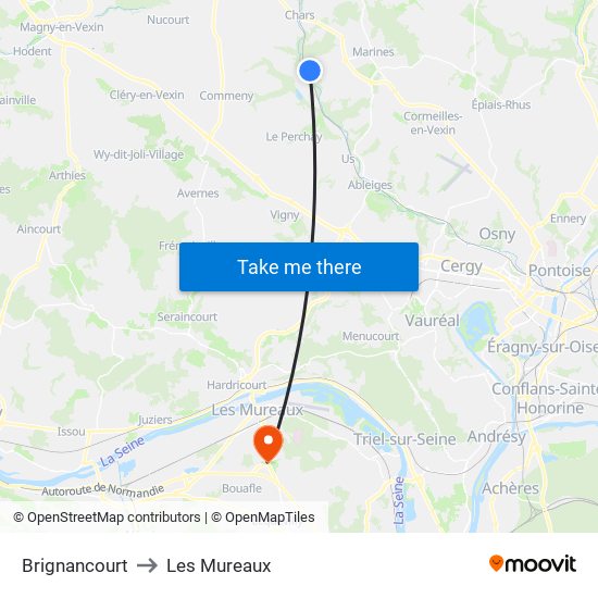 Brignancourt to Les Mureaux map