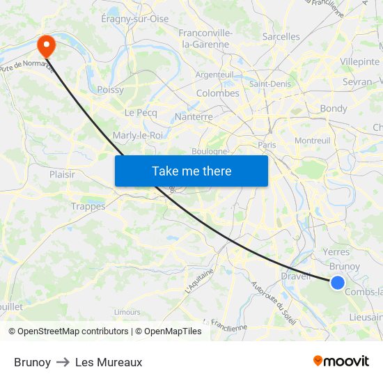 Brunoy to Les Mureaux map