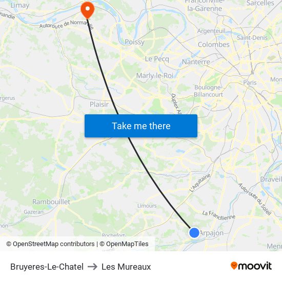 Bruyeres-Le-Chatel to Les Mureaux map