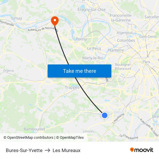 Bures-Sur-Yvette to Les Mureaux map