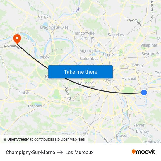 Champigny-Sur-Marne to Les Mureaux map