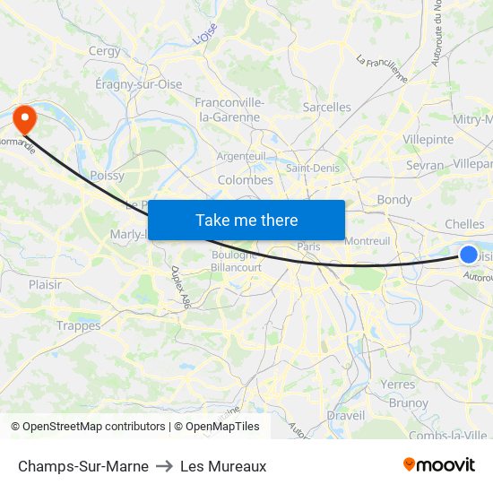 Champs-Sur-Marne to Les Mureaux map