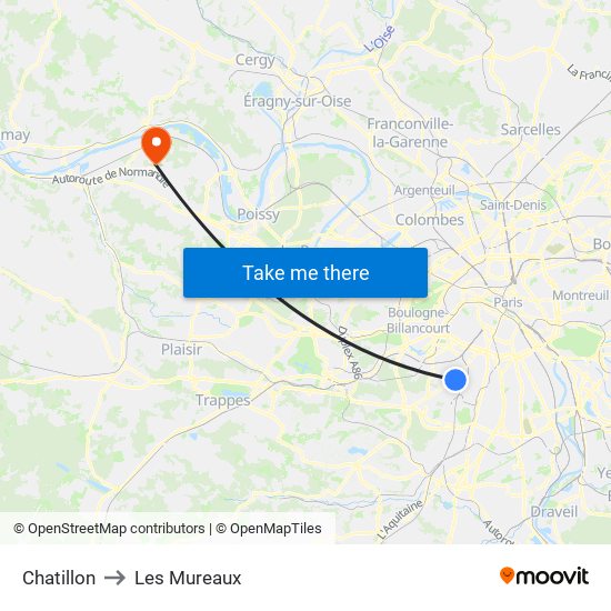 Chatillon to Les Mureaux map